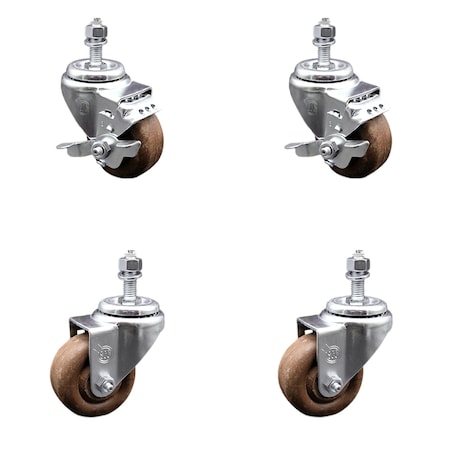 Service Caster 3.5 Inch SS High Temp Glass Filled Nylon 1/2 Inch Threaded Stem Caster Brake, 2PK SCC-SSTS20S3514-GFNSHT-121315-2-TLB2